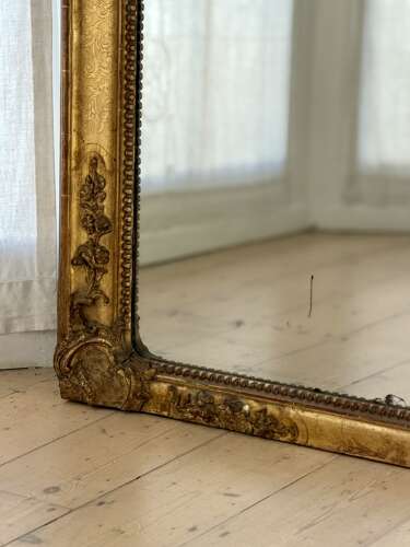 Large Antique French gilt leaner mirror - mercury glass