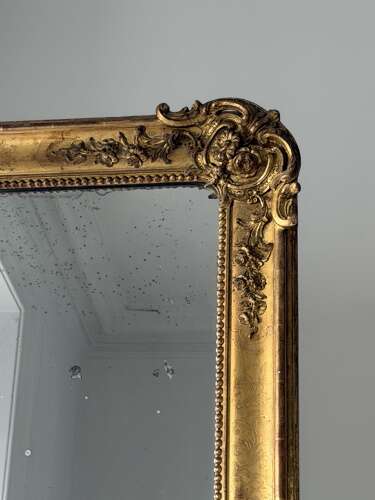 Large Antique French gilt leaner mirror - mercury glass