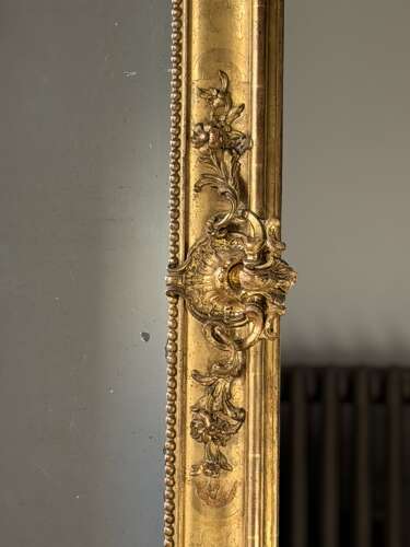 Large Antique French gilt leaner mirror - mercury glass