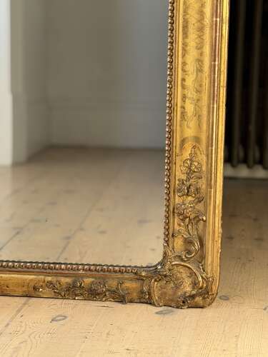 Large Antique French gilt leaner mirror - mercury glass