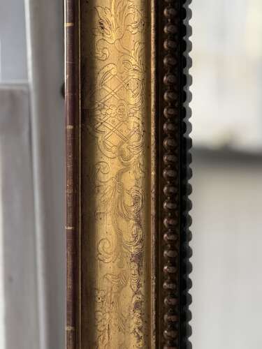 Large Antique French gilt leaner mirror - mercury glass