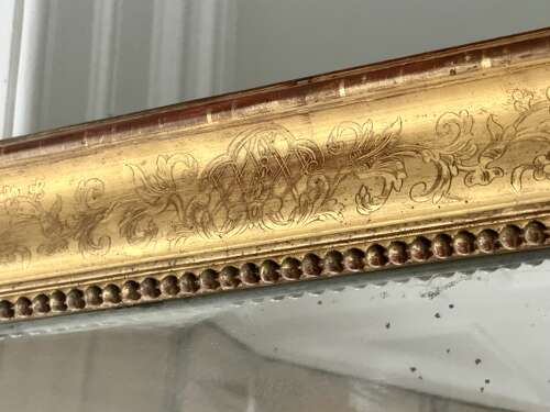 Large Antique French gilt leaner mirror - mercury glass