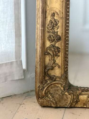 Large Antique French gilt leaner mirror - mercury glass