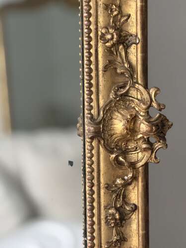 Large Antique French gilt leaner mirror - mercury glass
