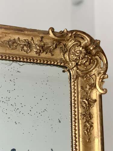 Large Antique French gilt leaner mirror - mercury glass