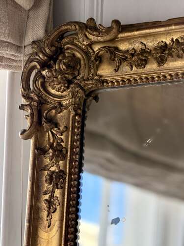 Large Antique French gilt leaner mirror - mercury glass