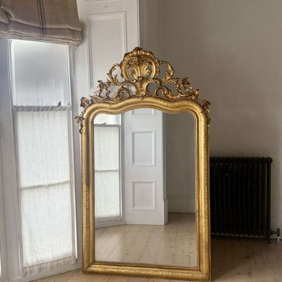 Large antique French Louis XV mirror - mercury glass