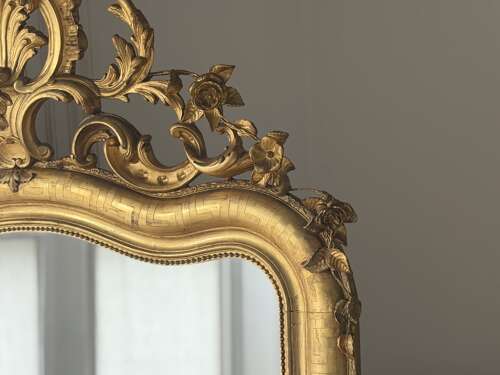 Large antique French Louis XV mirror - mercury glass