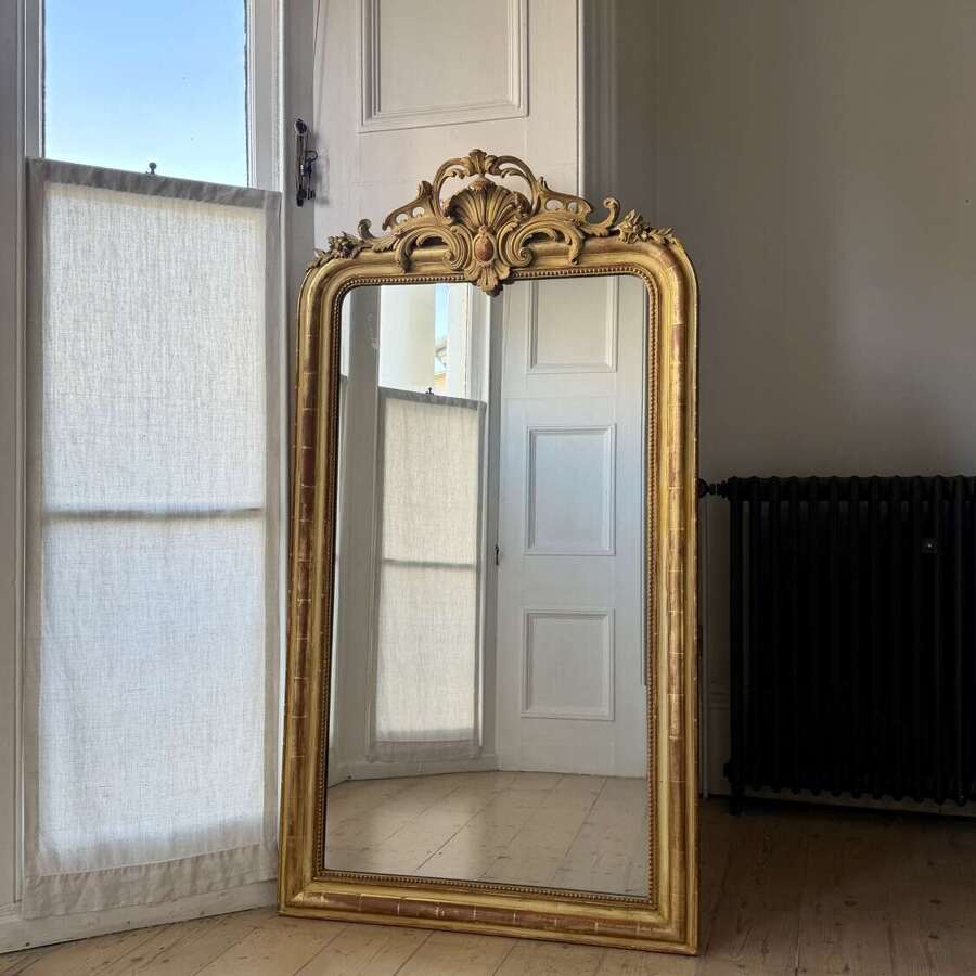 Antique French gilt and bare gesso Louis Philippe mirror with crest