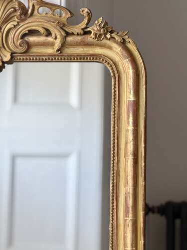 Antique French gilt and bare gesso Louis Philippe mirror with crest