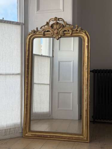 Antique French gilt and bare gesso Louis Philippe mirror with crest