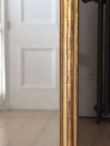Antique French gilt and bare gesso Louis Philippe mirror with crest