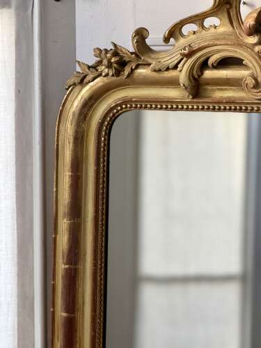 Antique French gilt and bare gesso Louis Philippe mirror with crest