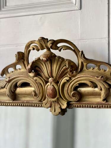 Antique French gilt and bare gesso Louis Philippe mirror with crest