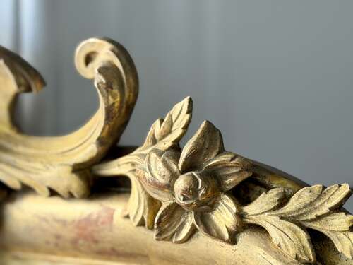 Antique French gilt and bare gesso Louis Philippe mirror with crest