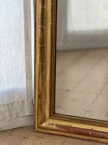 Antique French gilt and bare gesso Louis Philippe mirror with crest