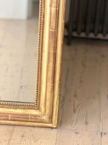 Antique French gilt and bare gesso Louis Philippe mirror with crest