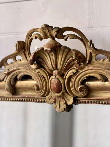 Antique French gilt and bare gesso Louis Philippe mirror with crest
