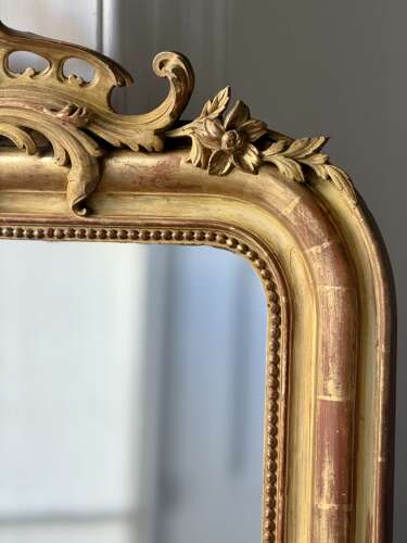 Antique French gilt and bare gesso Louis Philippe mirror with crest