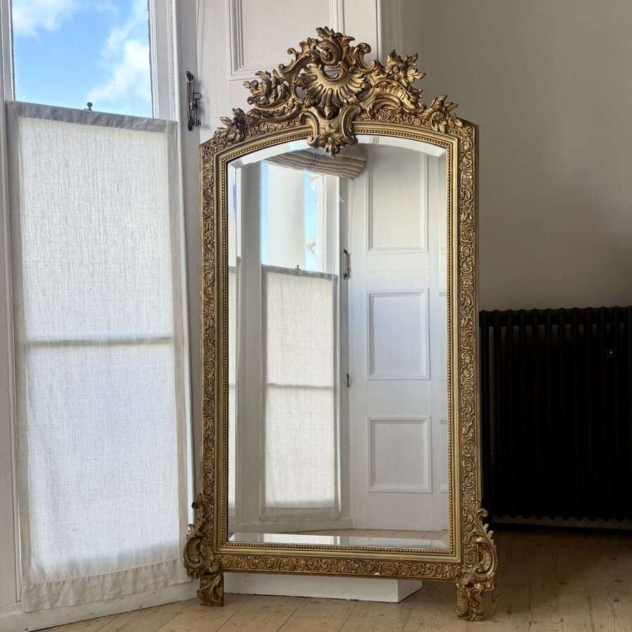 Large antique French gilt mirror - bevelled glass