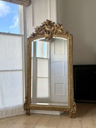 Large antique French gilt mirror - bevelled glass